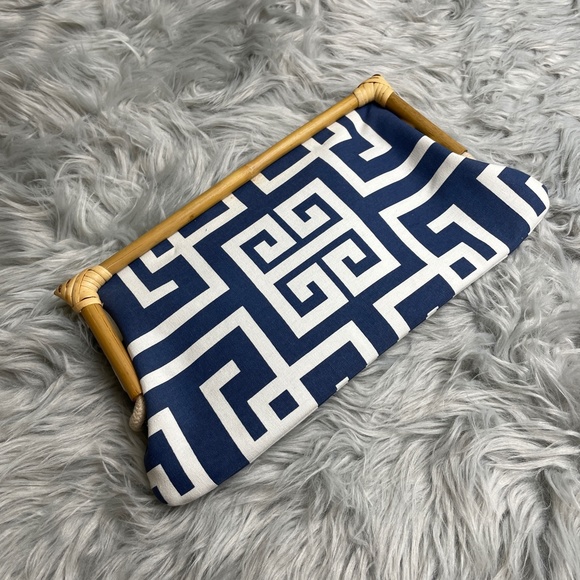 Donna Dixon Navy Canvas Clutch w/ Bamboo Frame - Picture 2 of 8